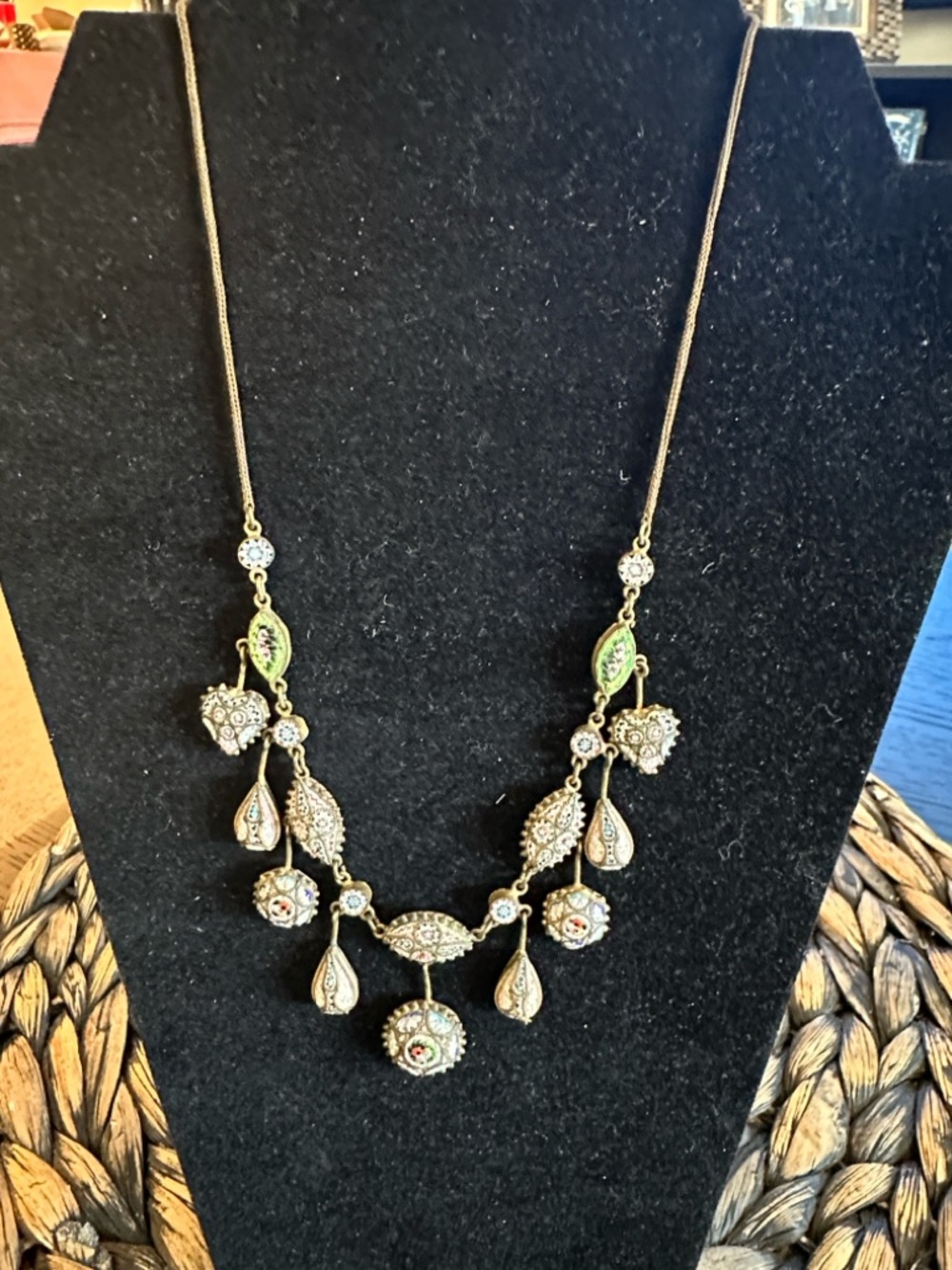 Antique Italian Micromosaic Necklace • Floral Mosaic Drops • Victorian/Grand - Picture 6 of 10